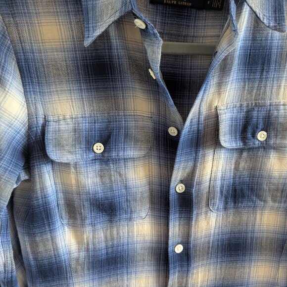 Polo Ralph Lauren Belted Shirtdress Maxi Long sleeves Blue Ombré Plaid Size 0 XS - Picture 8 of 16